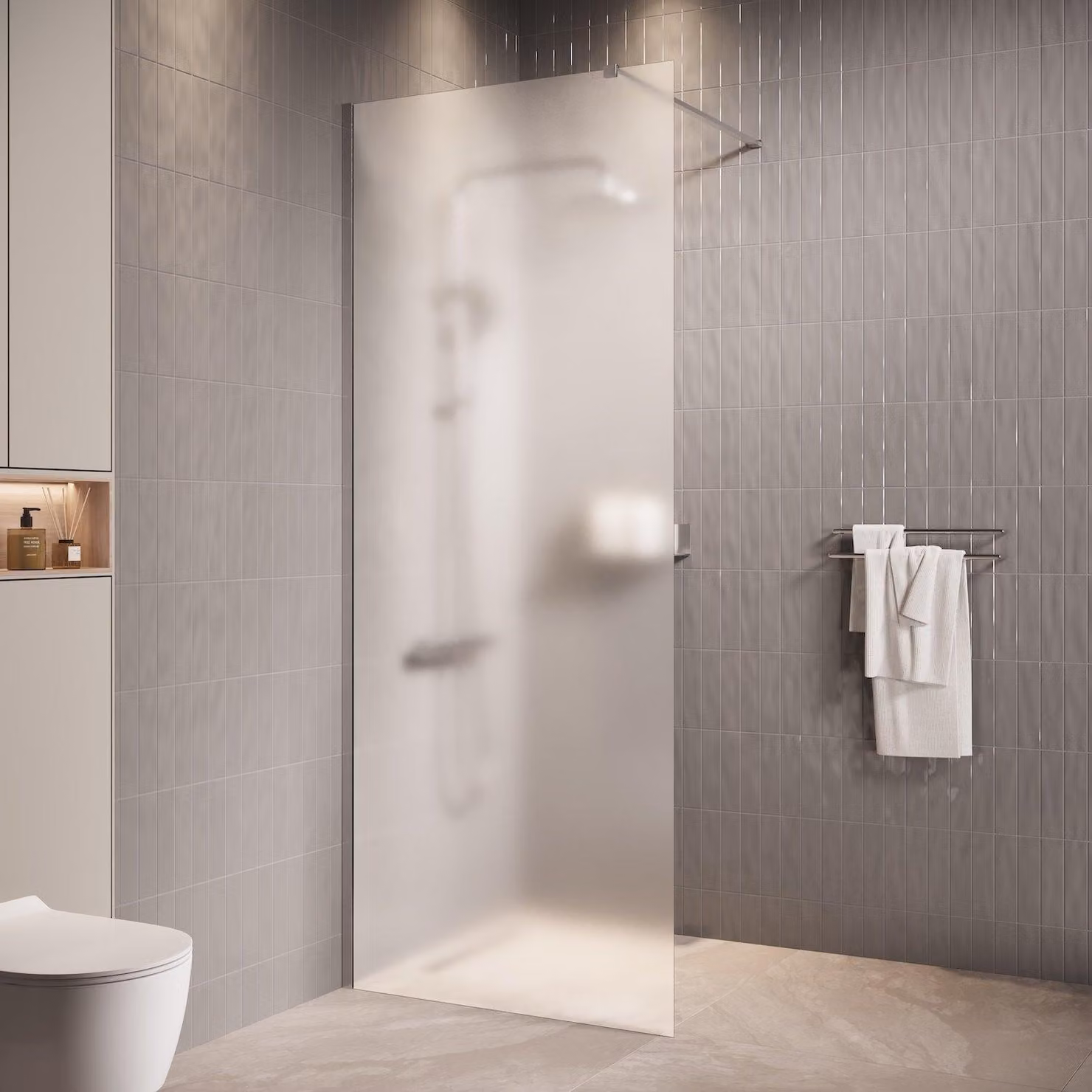 Badplaats Parete Doccia Florida 50 x 200 cm - Cromo - Doccia Walk-In 8 mm con Vetro Satinato