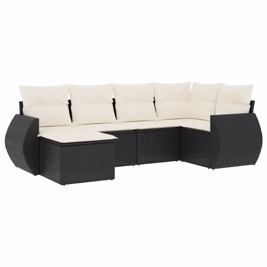 Set Divano da Giardino vidaXL 6 pz a Forma a L con Cuscini Nero in Polyrattan e Tessuto Resistente ai Raggi UV – 2