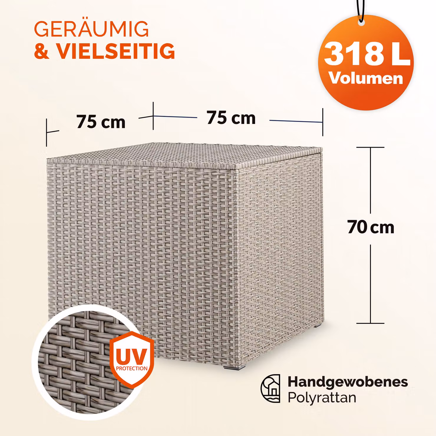 Contenitore da esterno Casaria in rattan beige L/P/H: 75 x 75 x 70 cm – 2