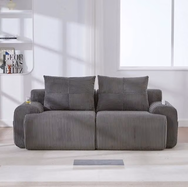 Divano modulare 2 posti in corduroy grigio scuro; 200 x 99 x 80 cm; con portabicchieri e tasca laterale