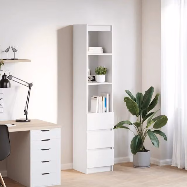 Credenza a parete bianca vidaXL con ripiani interni e ante con cassetti in legno e MDF L/P/H: 37,5 x 20 x 180 cm