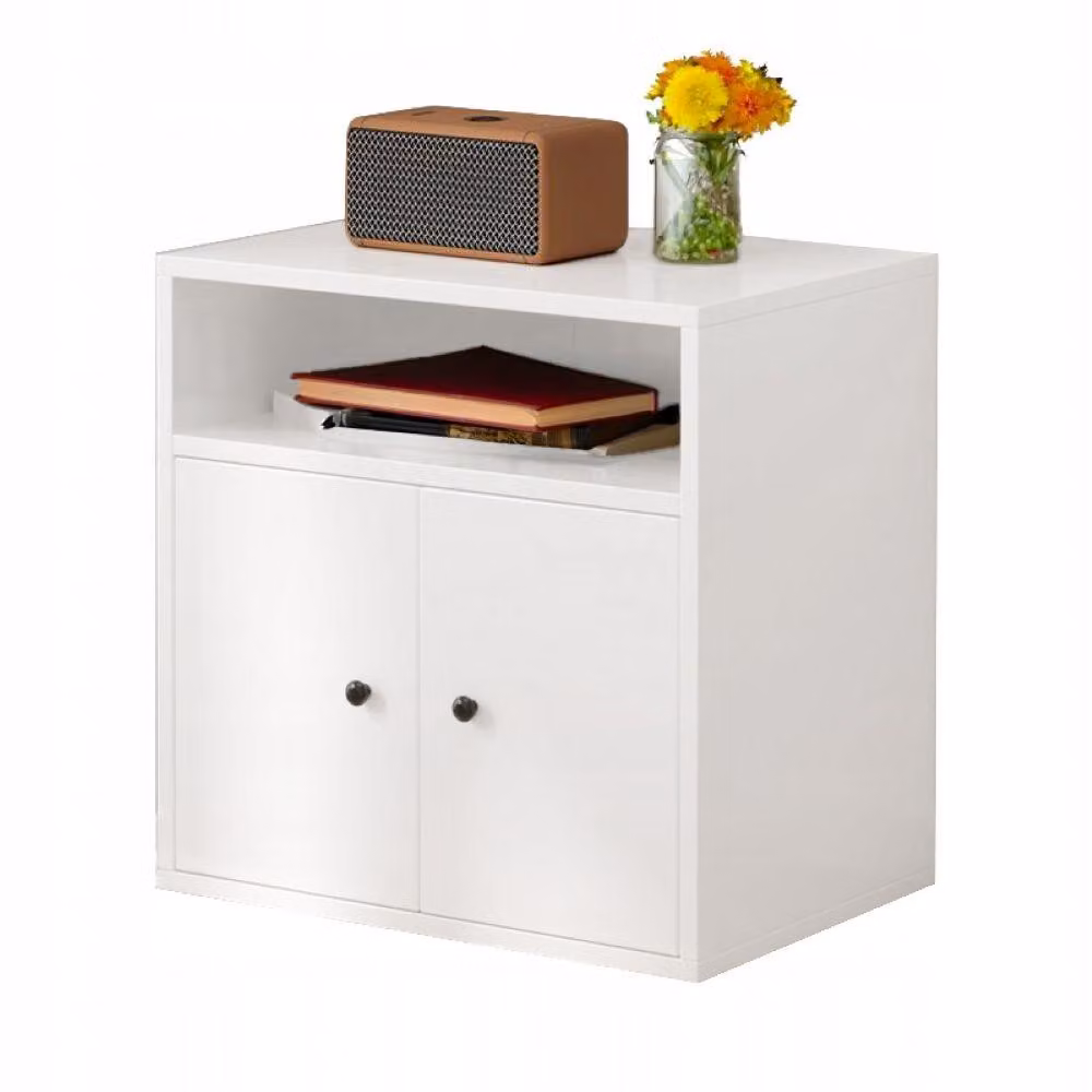 Libreria a colonna bianca con 2 ante, cassettiera, mobile, stile loft scandinavo moderno