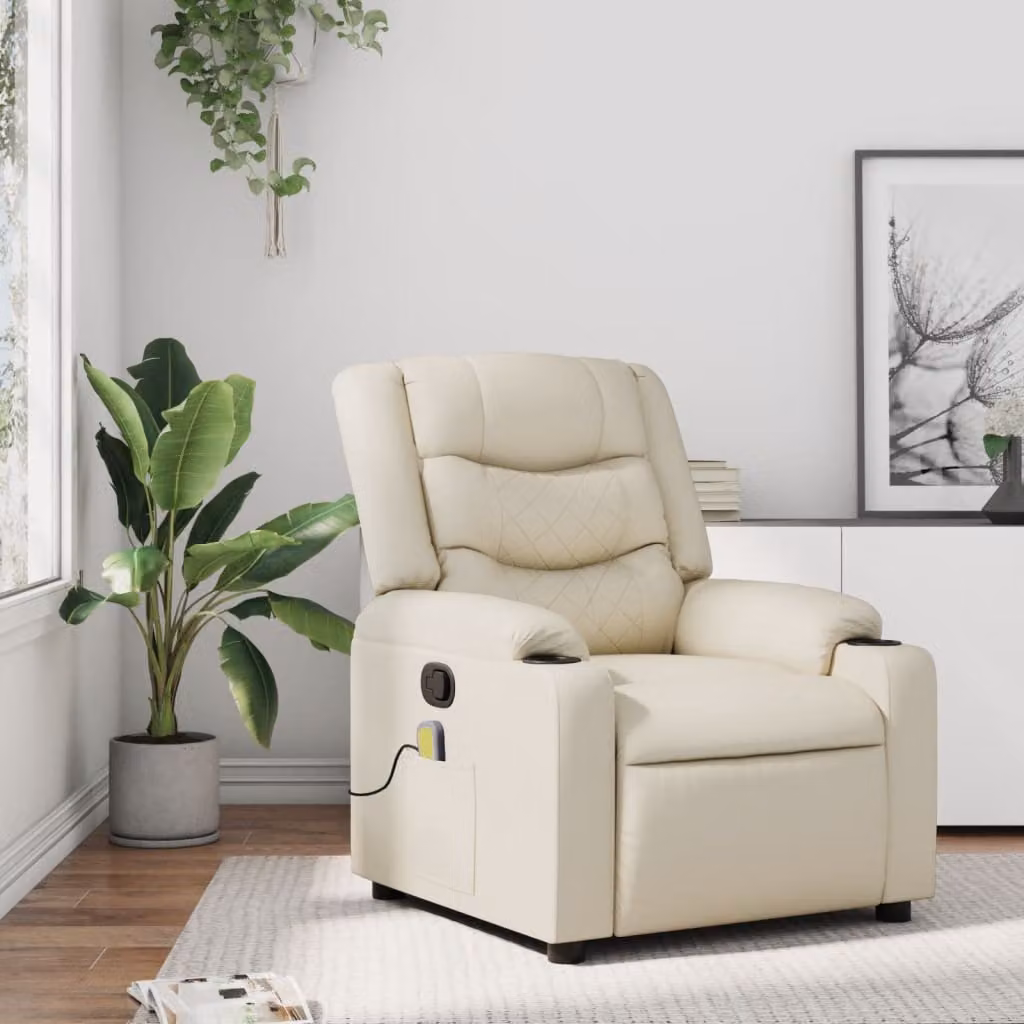 Poltrona reclinabile relax vidaXL in similpelle beige con braccioli e struttura in legno e metallo
