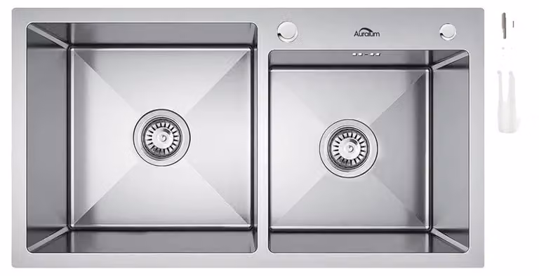 Lavello da cucina, doppio vano, acciaio inossidabile 304, colore argento chiaro
