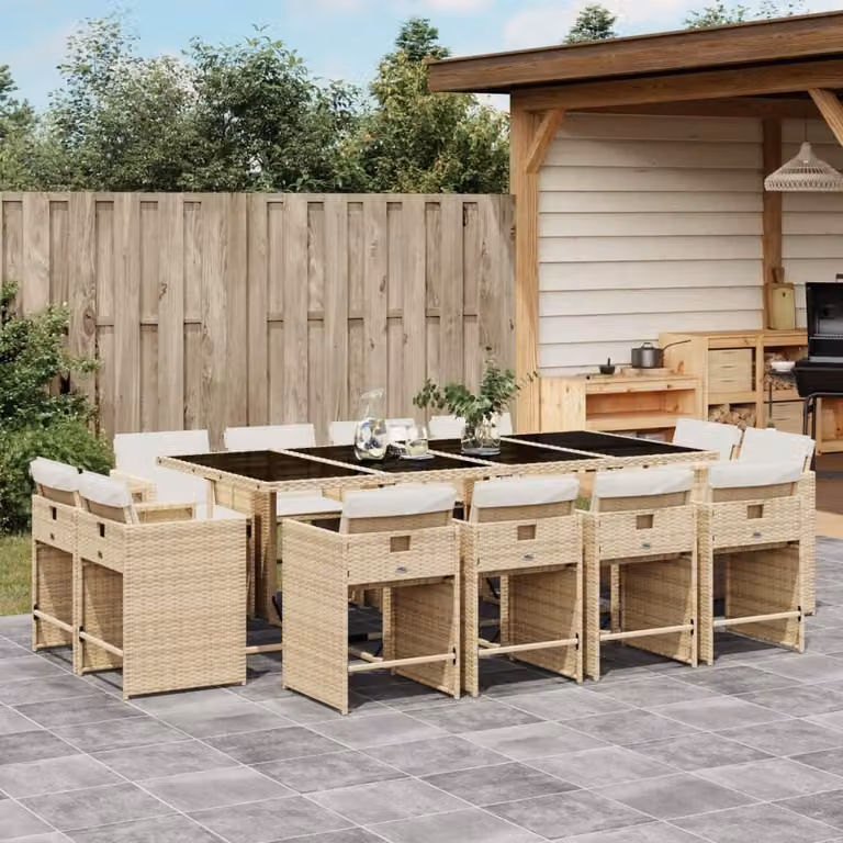 Maison Exclusive - Set da Pranzo da Giardino 13 pz con Cuscini Beige in Polyrattan