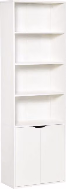 Libreria Moderna 4 Ripiani 59x29x180 cm con Armadietto a 2 Ante in Legno Bianco