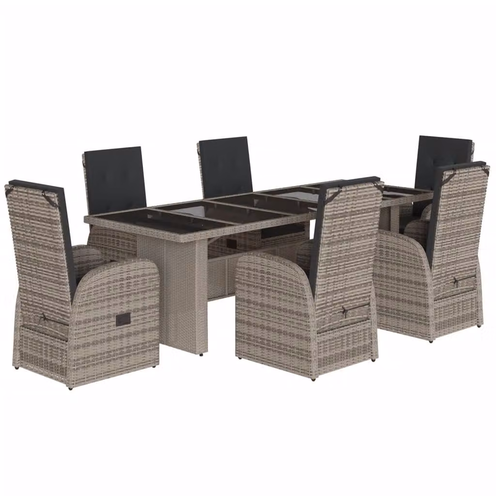 Set da Pranzo da Giardino 7 pz con Cuscini in Polyrattan Grigio