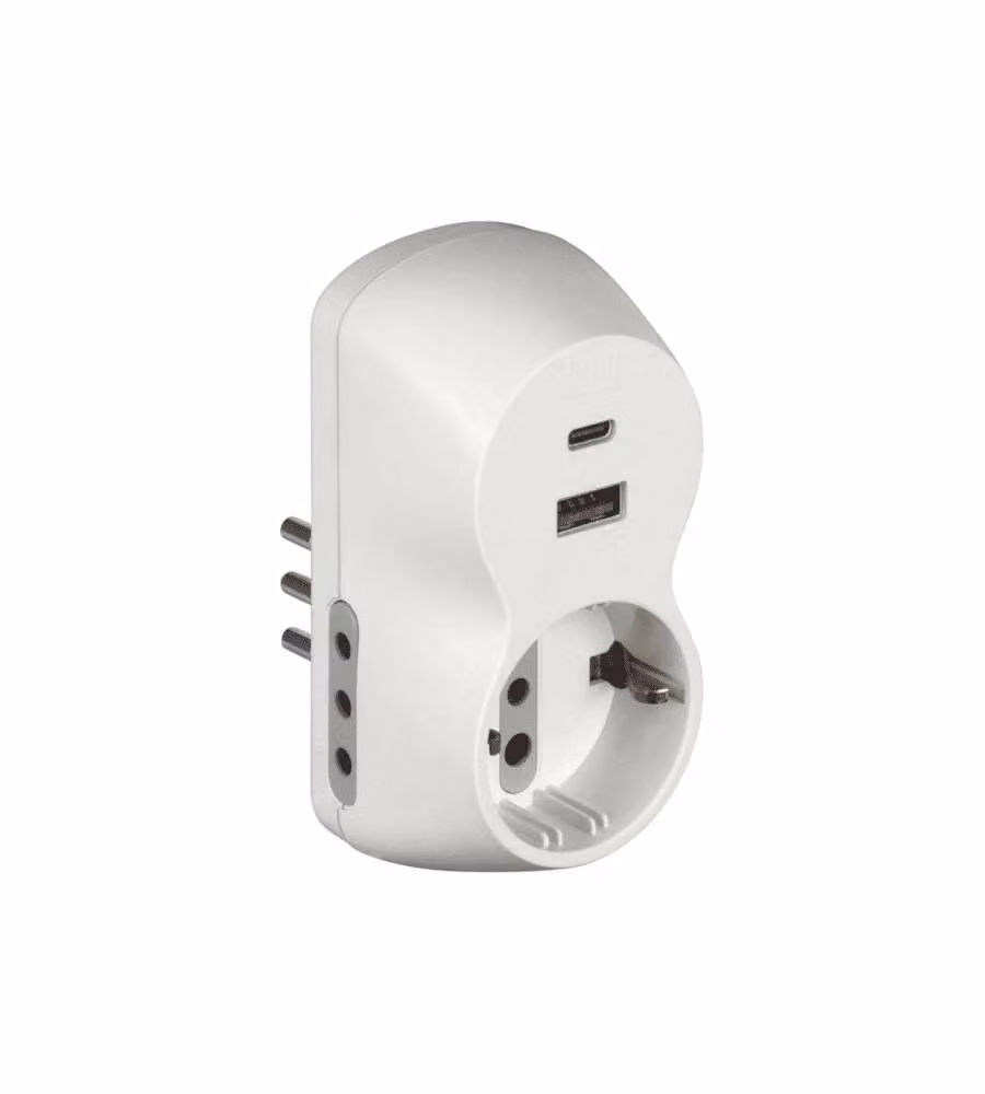Bticino Adattatore B3 Bianco con 2 Prese 10A e 2 USB A+C, 1500W