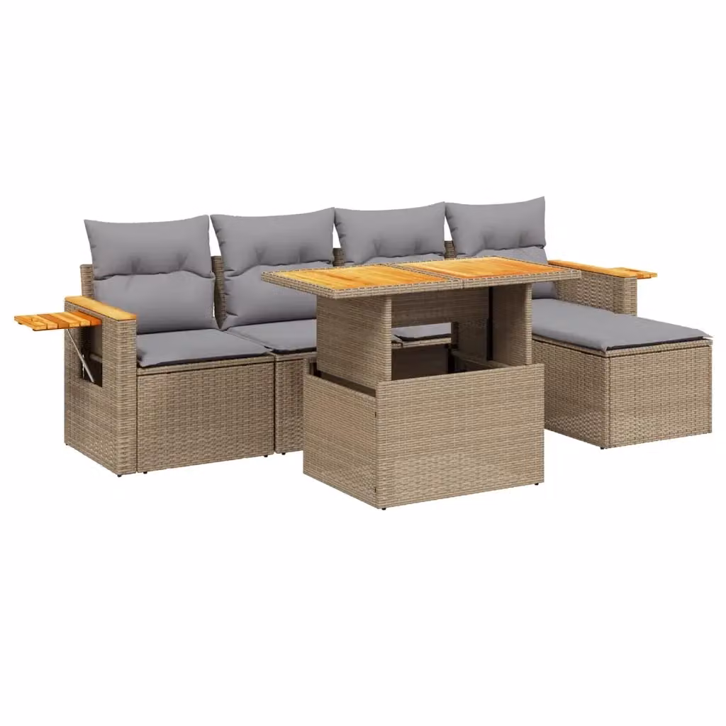 Set Divano da Giardino vidaXL 6 pz in Polyrattan Beige con Cuscini e Tavolino da Esterno – 2