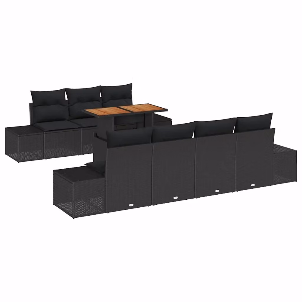 Set Divano da Giardino Moderno vidaXL 8 Pezzi Nero con Cuscini e Contenitore per Archiviazione in Rattan e Metallo – 2