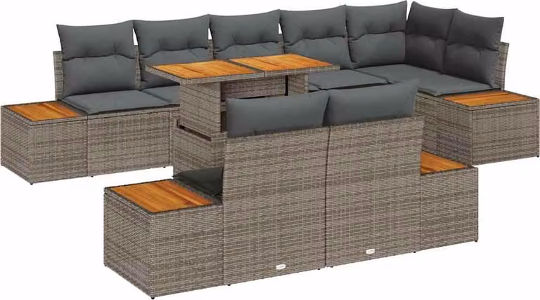 Set Divano da Giardino 9 pcs Grigio Poly Rattan