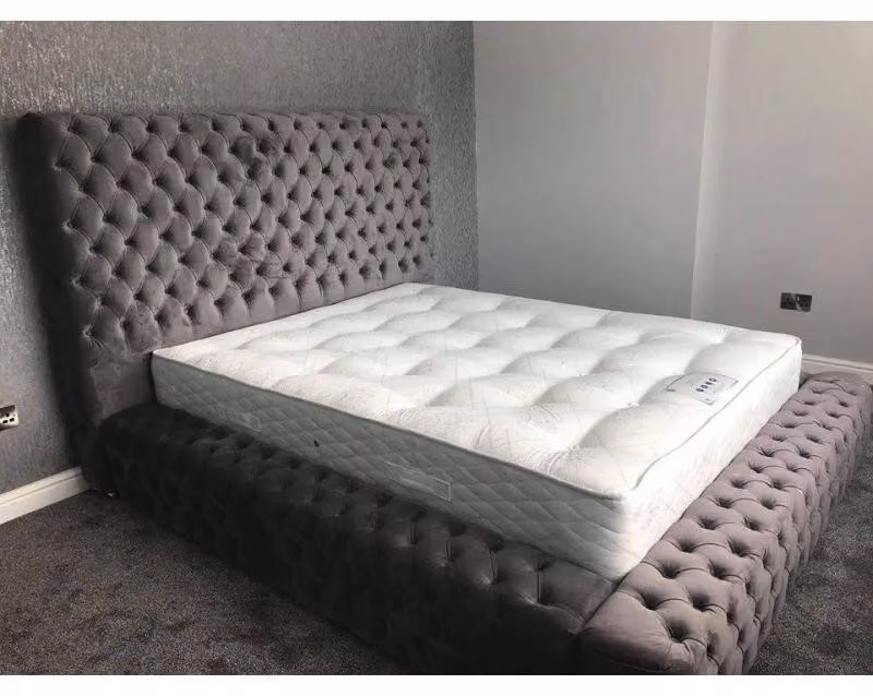 Chesterfield Bett Schlafzimmer Betten Textil 180x200cm Samt Big Hotel Grau