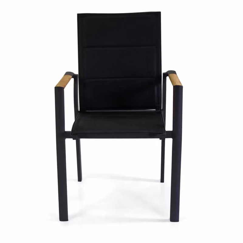 Poltrona Rachel VACCHETTI in alluminio e teak con textilene nero per giardino e terrazzo L: 56 cm, P: 58 cm, H: 45/88 cm – 2
