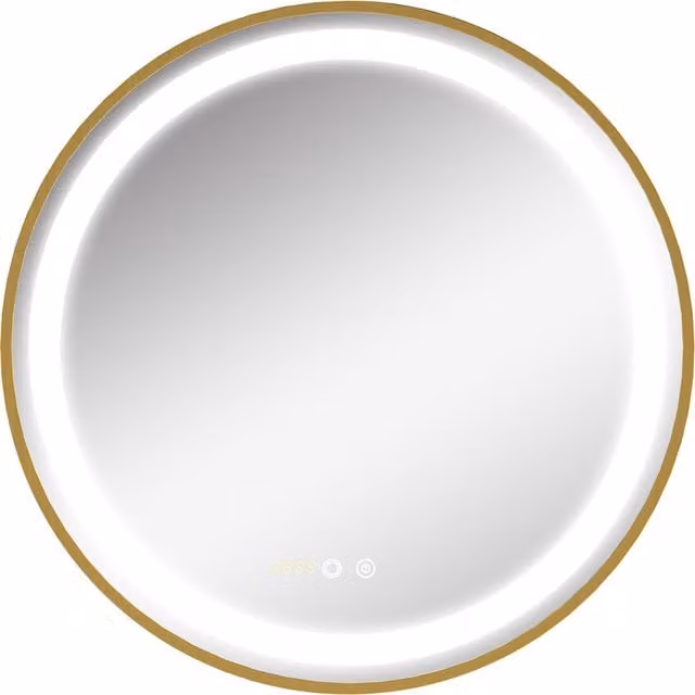 Specchio da bagno rotondo kleankin con luce LED regolabile a 3 tonalità e funzione memoria, colore oro, Ø 60 cm