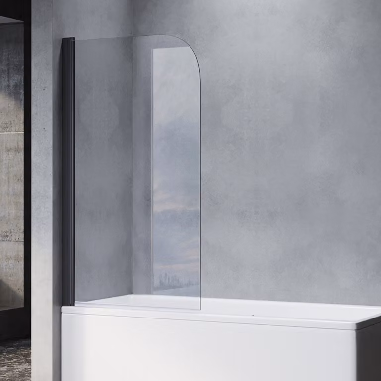 SONNI Attacco per vasca pieghevole nero 80x140cm NANO vetro ESG 6mm cabina doccia per vasche da bagno