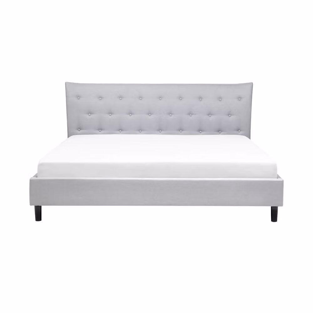 Letto Beliani con doghe in legno e testiera imbottita in tessuto grigio, design moderno, L/P/H: 228 x 180 x 100 cm – 2
