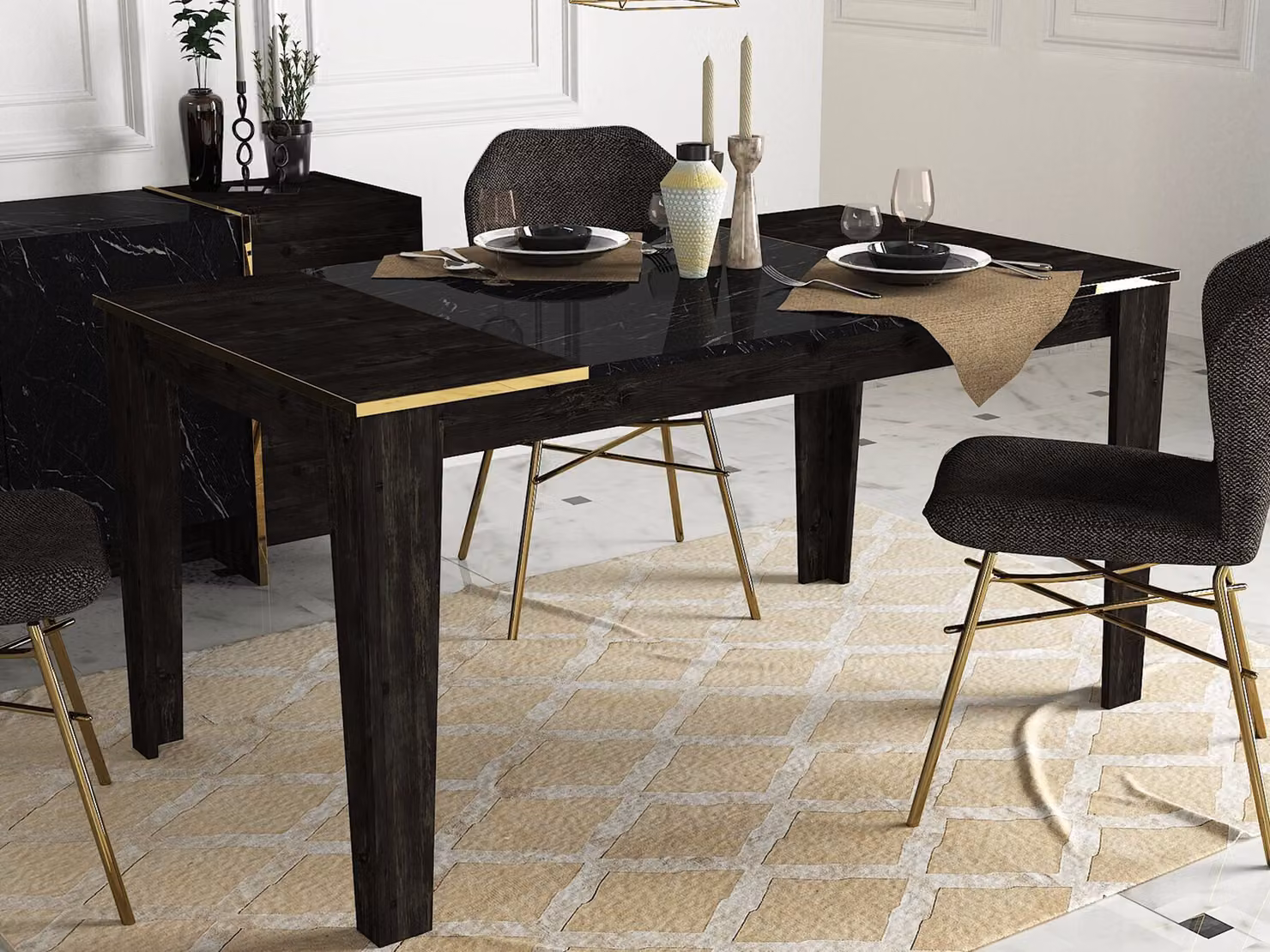 Skye Decor, Veyron, Tavoli da pranzo, Nero, Pannello melaminico, 145 x 76,2 x 85 cm