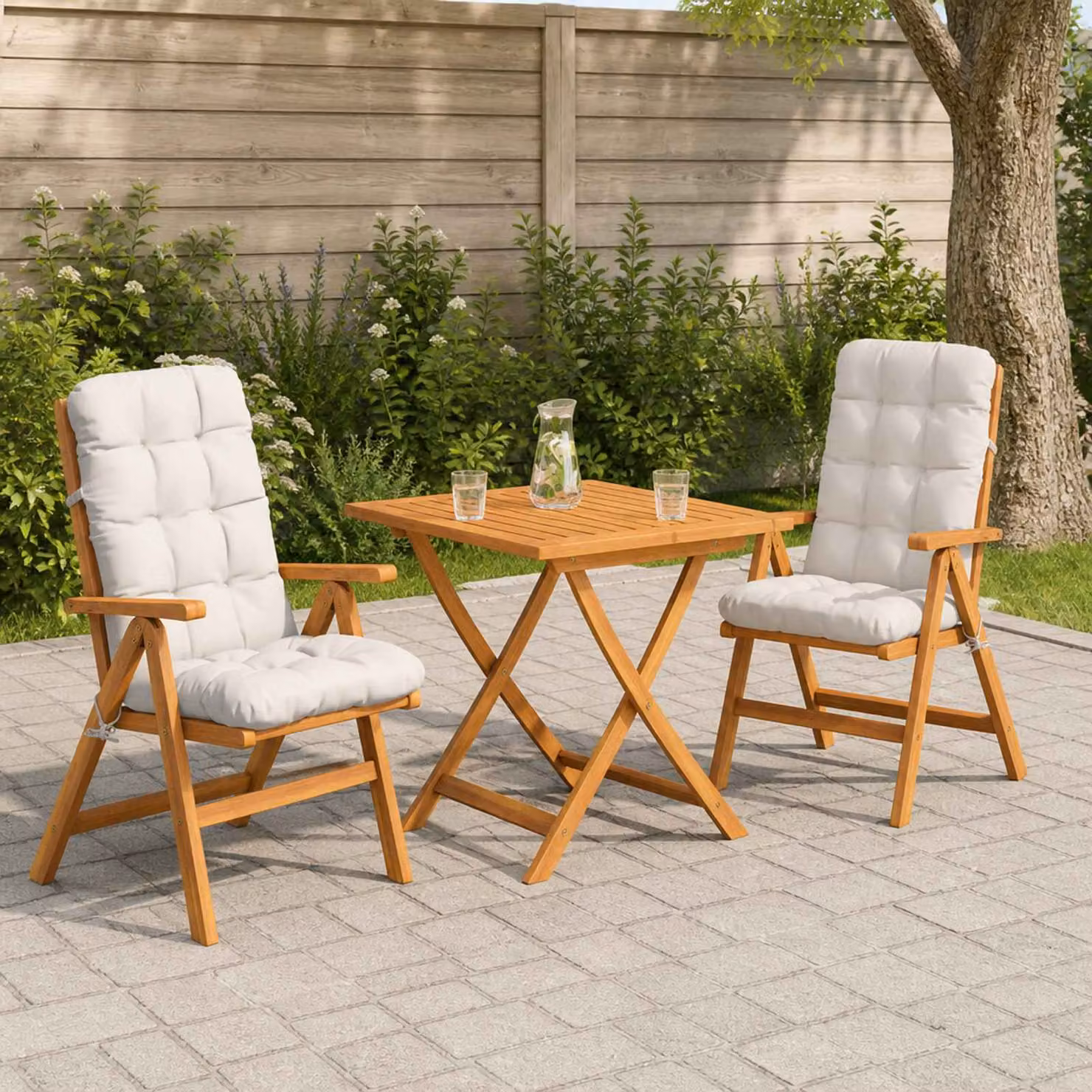Set di 2 cuscini per sedia alta vidaXL VIANEN in poliestere bianco con rivestimento rimovibile e resistenza UV