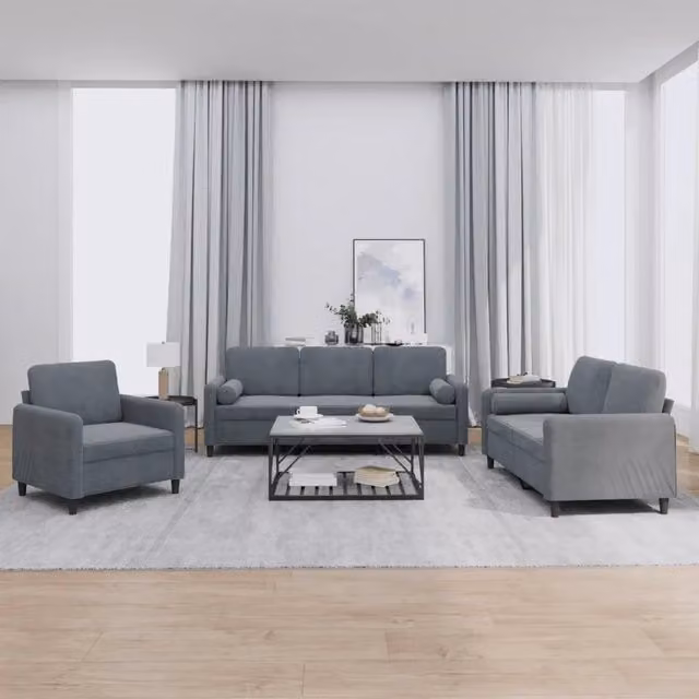 Set di divani moderni vidaXL in velluto grigio con cuscini per soggiorno