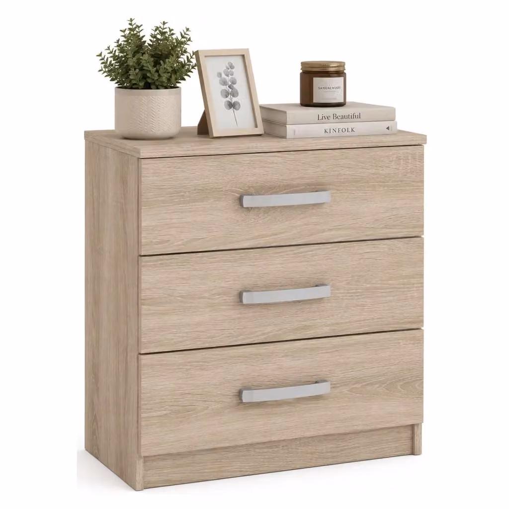 Comodino DMORA in legno MDF color rovere e beige, design moderno, L: 46 cm, P: 43 cm, H: 59 cm – 2