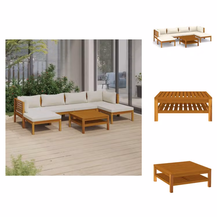 vidaXL set da salotto da giardino 7 pezzi con cuscini crema in legno massiccio di acacia - Set di mobili da giardino