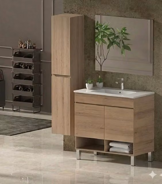 Mobile Bagno NEBARI com gambe Già Montato 2 portas, lavabo e specchio Estepa 50x40 cm con colonna