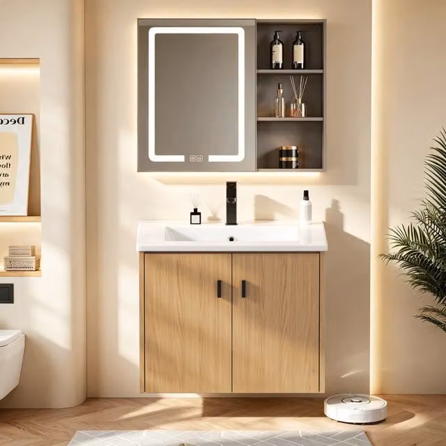 Mobile bagno 60 cm rovere chiaro, ampio spazio contenitivo, 2 ante con chiusura soft-close