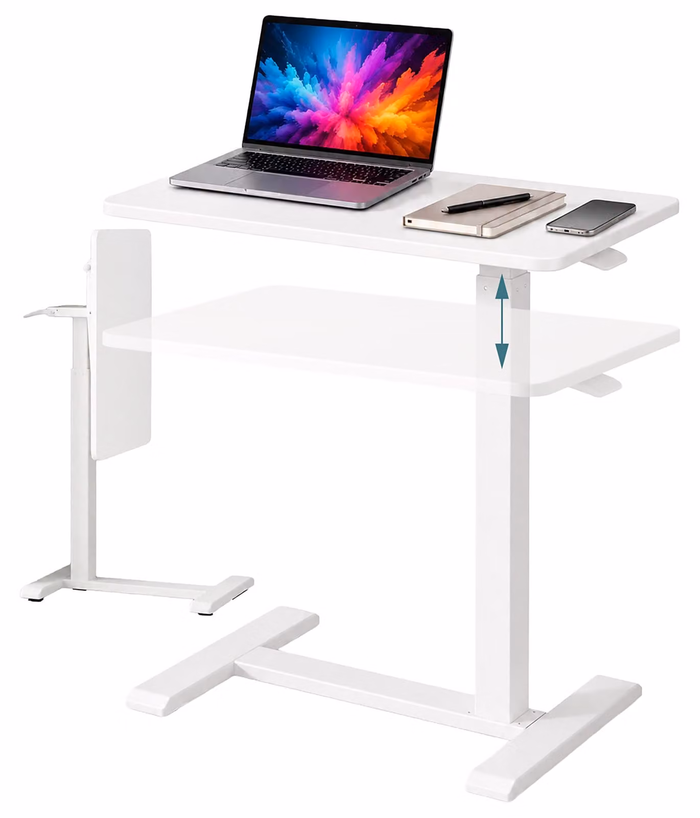 Relaxdays, scrivania regolabile in altezza da 66 a 100,5 cm, pieghevole, con rotelle nascoste, ideale per l'ufficio domestico, per laptop, a forma di "C", colore bianco