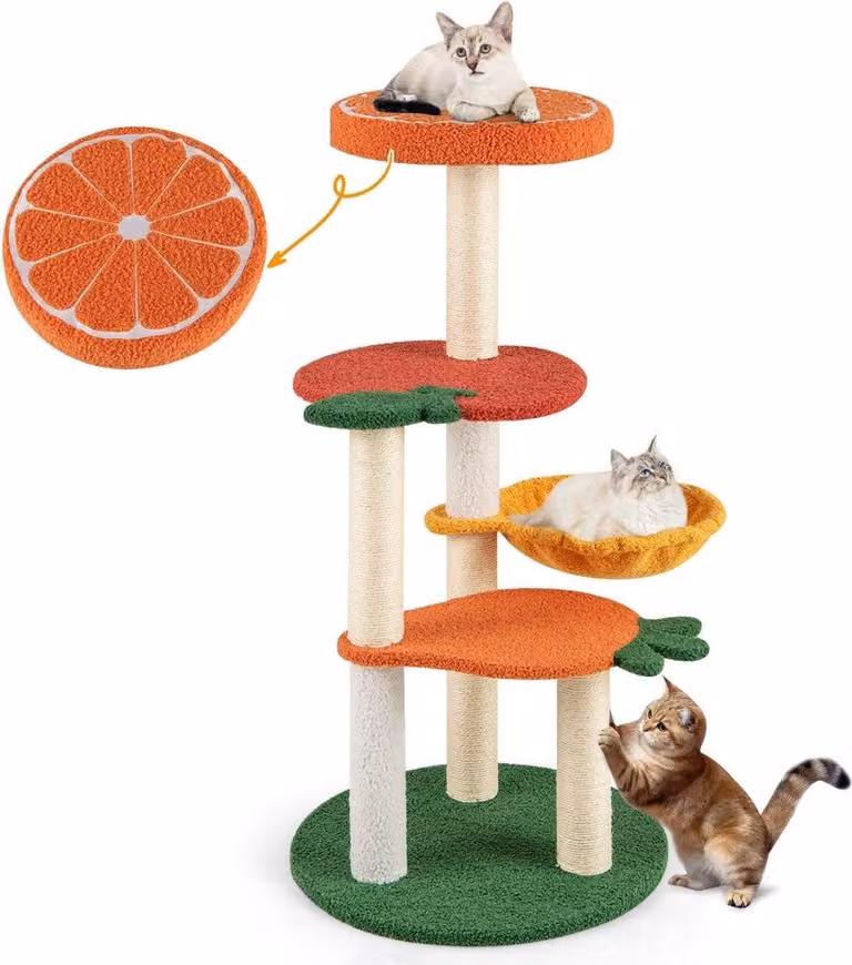 Tiragraffi per gatti con tema frutta, 100 cm, tiragraffi in sisal