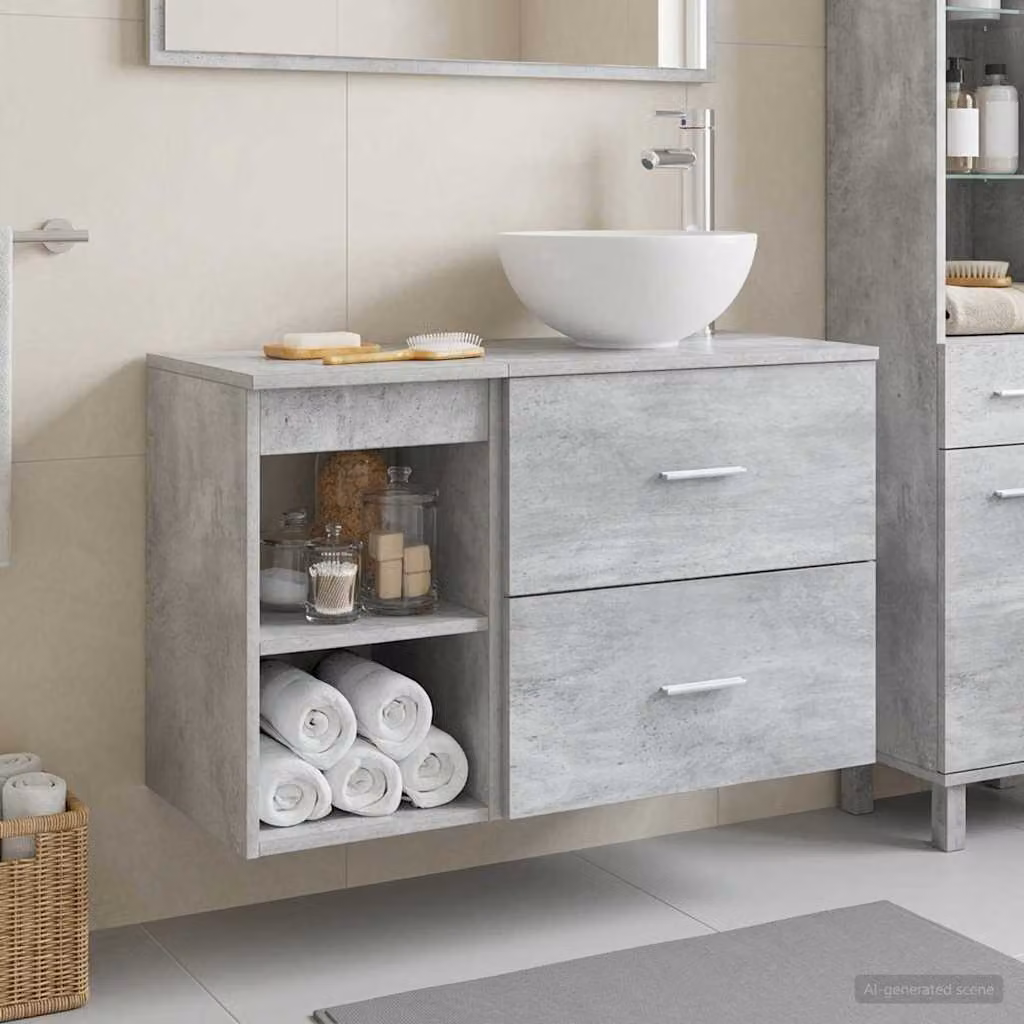 Set di mobili per il bagno vidaXL composto da mobile lavabo e pensile a parete, design moderno in legno, colore grigio opaco