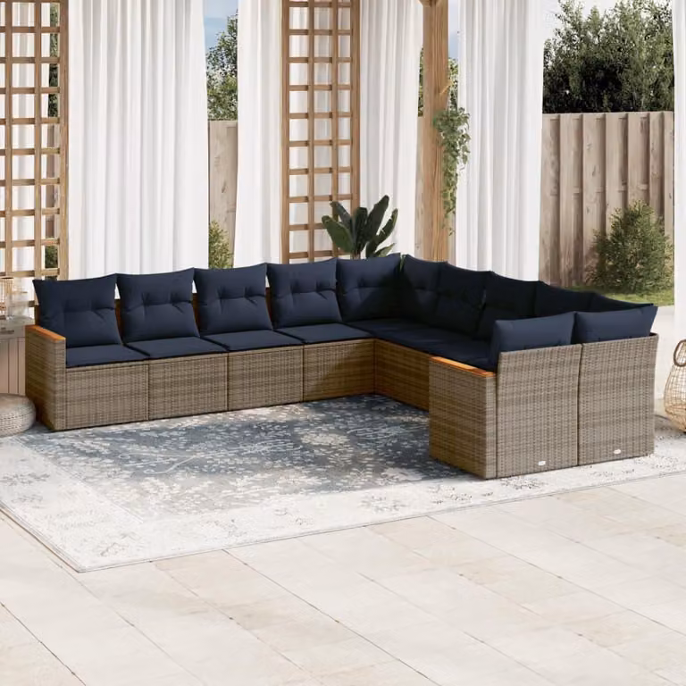 Maison Exclusive - Set divano da giardino 10 pezzi con cuscini, grigio, polyrattan