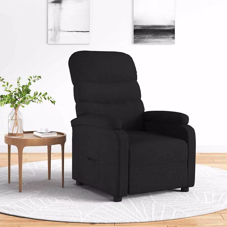 vidaXL Poltrona Reclinabile Relax in Tessuto Nero con Braccioli e Regolazione Manuale