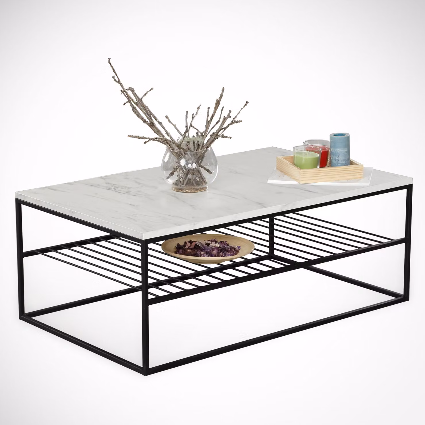 Skye Decor, Etna - Marmo, tavolino da caffè, bianco, 100 % pannello di legno rivestito di melaminico, 95 x 55 x 43 cm