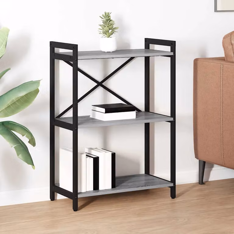 Libreria industrial vidaXL in MDF e metallo, Grigio e Nero, L 60 x P 30 x H 85 cm
