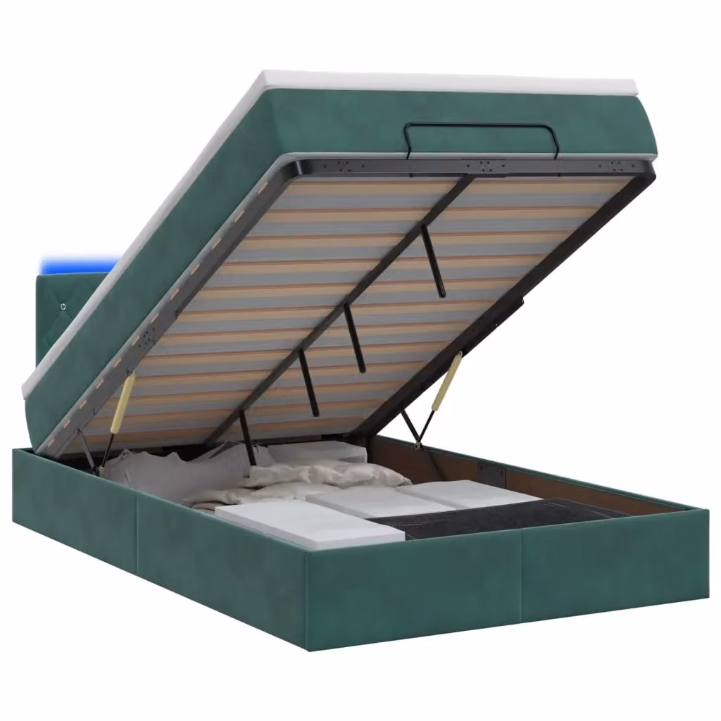 Letto Ottomano con Materasso Ibrido vidaXL in Velluto Verde e Bianco con Illuminazione LED Sotto il Letto L/P/H: 120 x 200 x 88 cm – 2