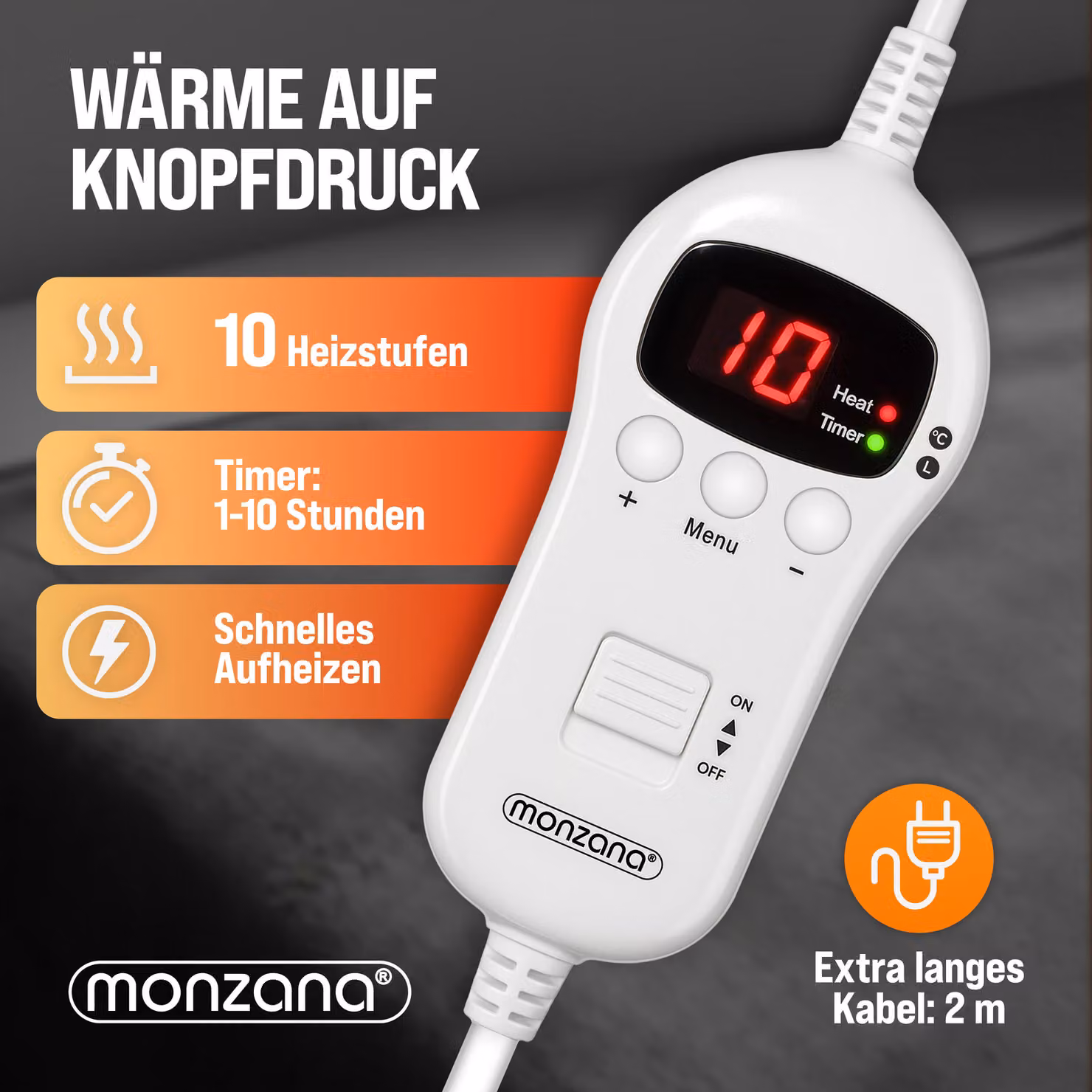 Coperta Elettrica Monzana Antracite con 10 Livelli di Calore e Timer, L 180 cm x P 130 cm – 4