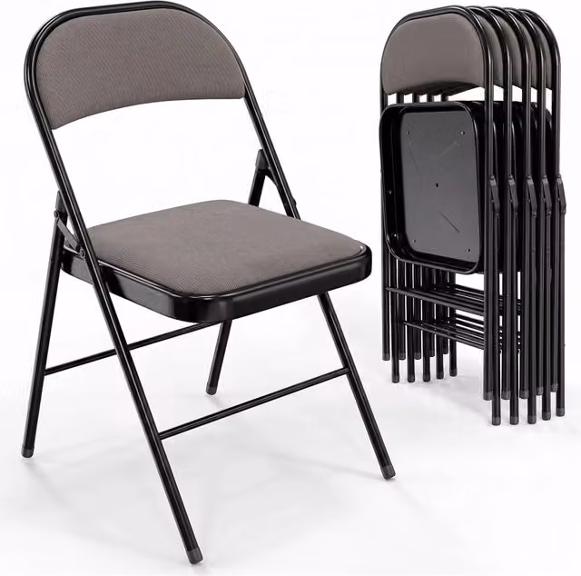 Set di 6 sedie pieghevoli impilabili Marvin in metallo con seduta imbottita in tessuto, colore nero e grigio