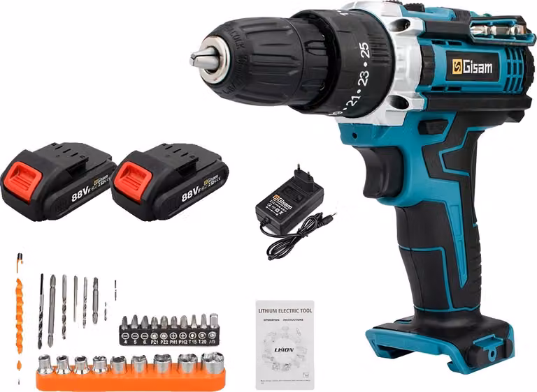 Trapano a percussione a batteria, potenza 21V, coppia 25Nm, tipo 2 batterie 2