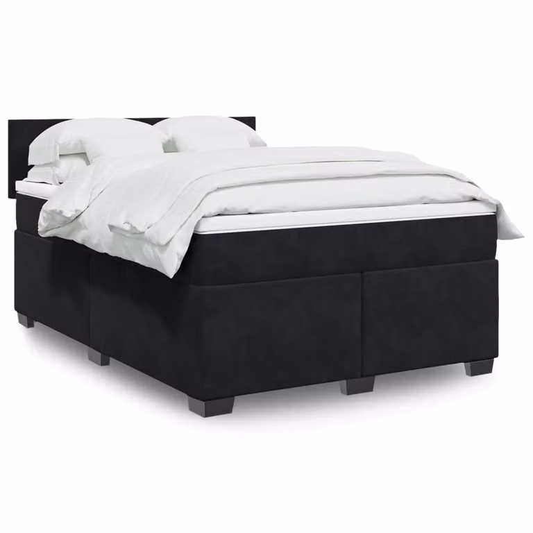 vidaXL Giroletto a Molle con Materasso in Velluto Nero L/P/H: 140 x 200 cm