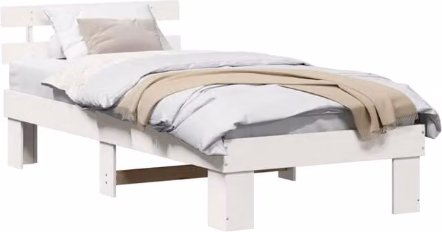 Letto singolo moderno in pino massello bianco L/P/H: 200 x 100 x 73 cm