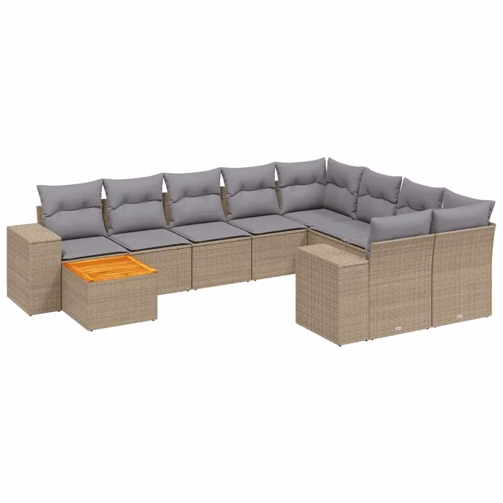 vidaXL Set Divano da Giardino 10 pz in Polyrattan con Cuscini Beige e Tavolino da Esterno – 2