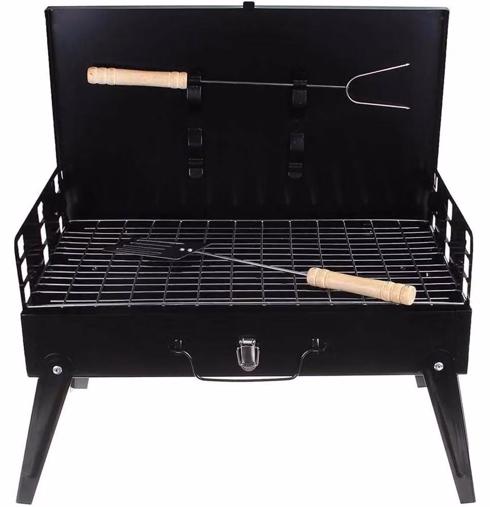 Griglia portatile a carbone per barbecue, griglia pieghevole da campeggio, griglia da tavolo per cucinare all'aperto, griglia per picnic e spiaggia, colore nero