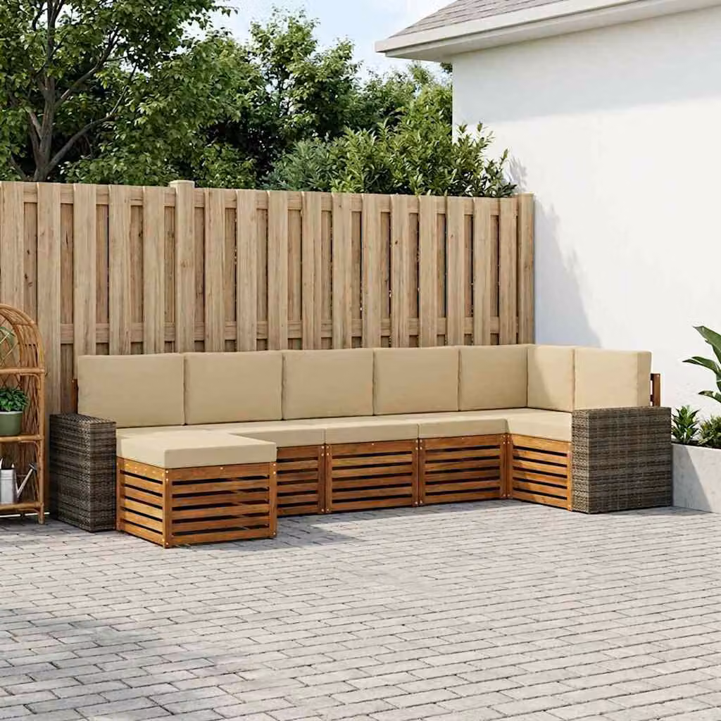 Set di divani da esterno vidaXL 7 pz in legno di acacia con cuscini, colore beige e marrone