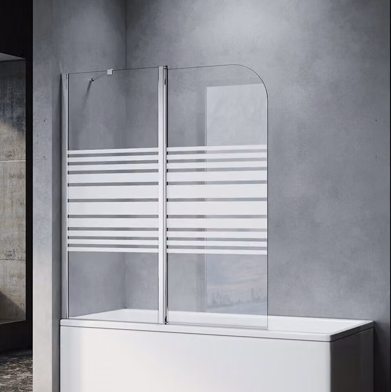 SONNI attacco per vasca da bagno doccia 120x140(LxA), paravento pieghevole per vasca da bagno paravento doccia in vetro per vasca da bagno 2 pezzi, strisce di vetro smerigliato, con stabilizzatore