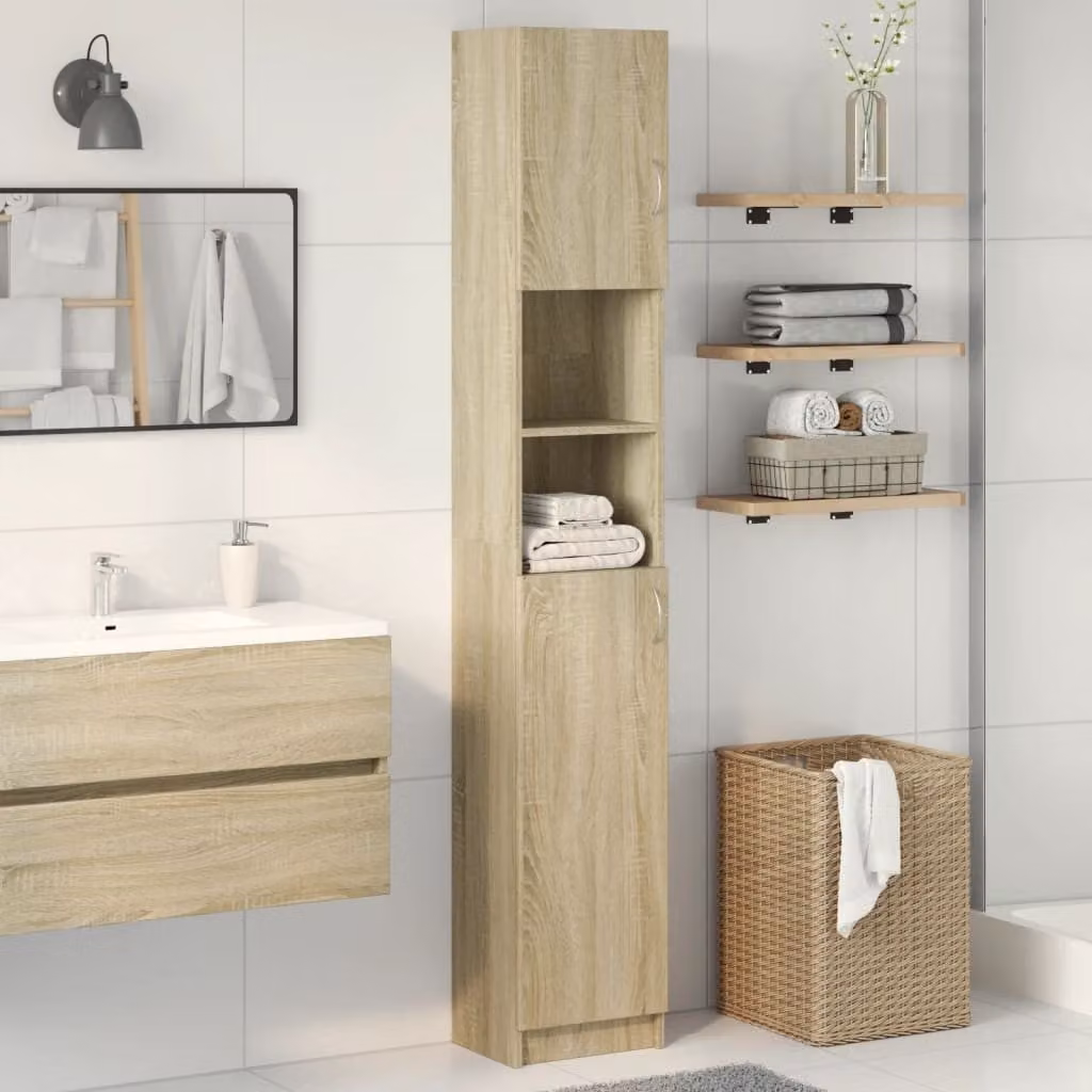 Mobile da bagno moderno vidaXL in legno MDF color rovere sonoma L: 32 cm, P: 25,5 cm, H: 190 cm