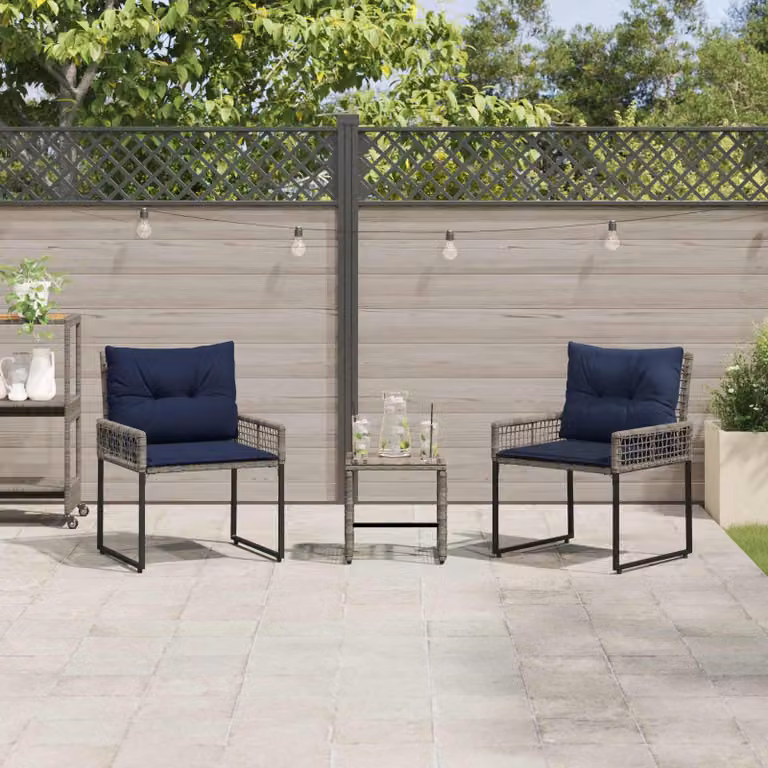 Maison Exclusive - Set di mobili da giardino, 3 pezzi, grigio e blu navy
