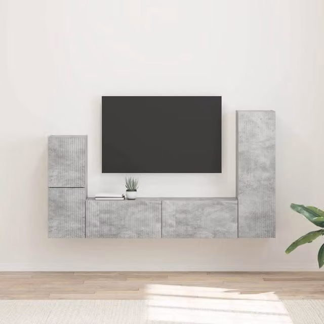 Set mobile TV 4 pz Grigio cemento Legno ingegnerizzato 3409027