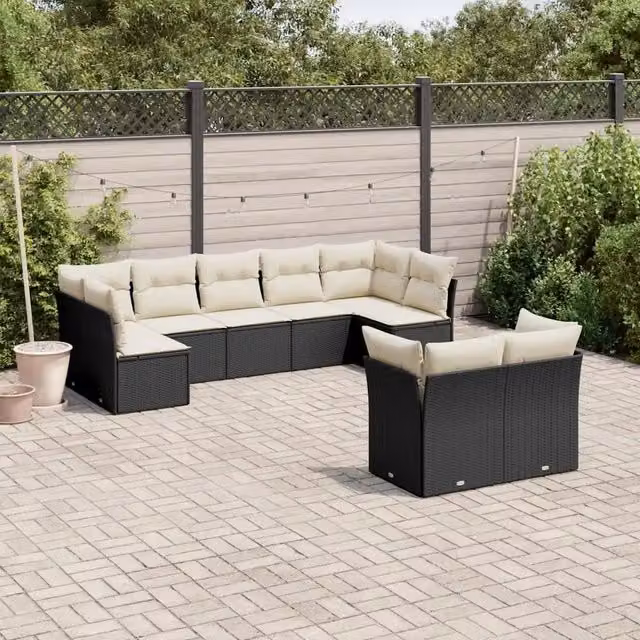 Set Divani da Giardino 9 pz con Cuscini Nero in Polyrattan 3249985