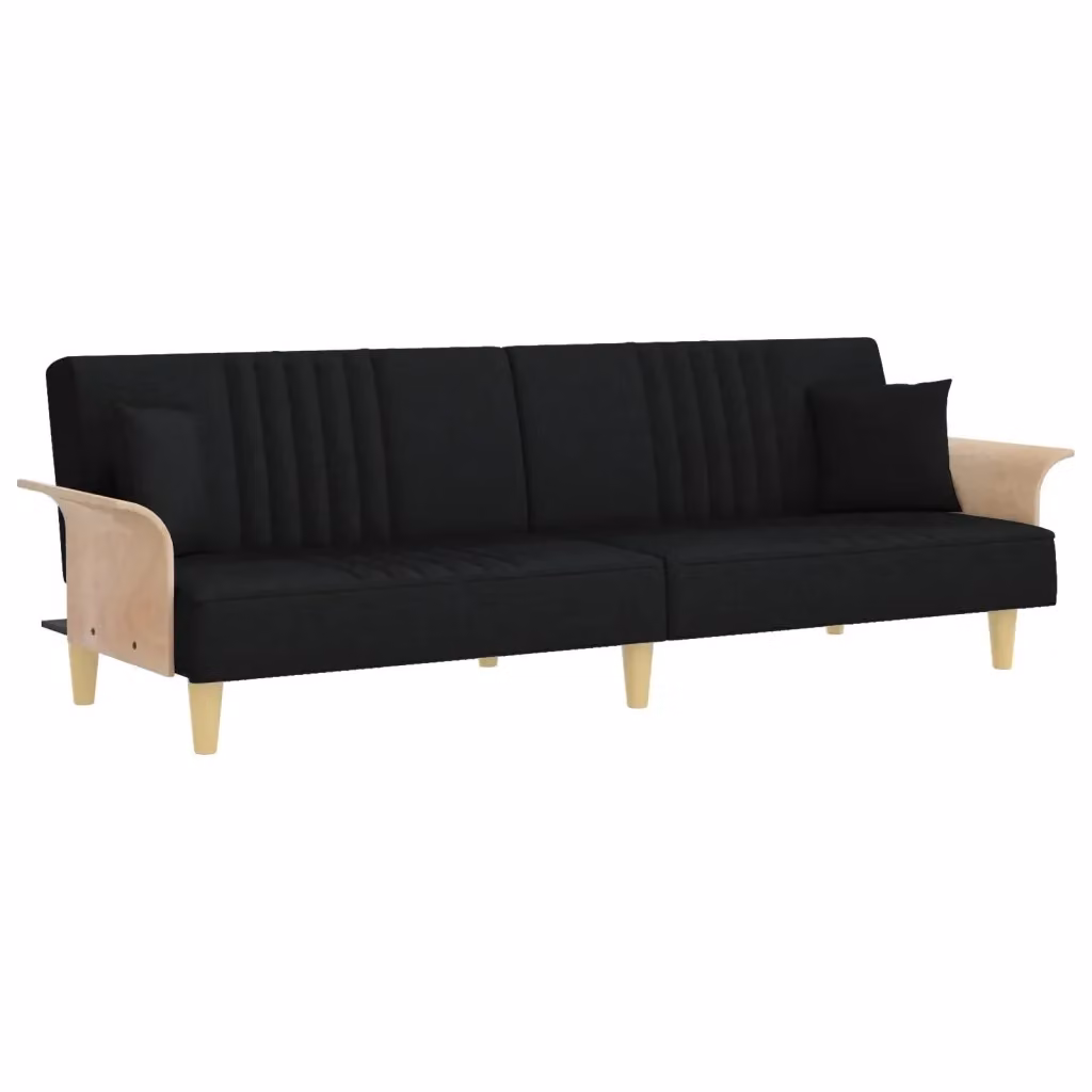 Divano Letto Click Clack vidaXL Nero in Tessuto con Poggiatesta Regolabile e Cuscini, L/P/H: 224 x 90 x 70 cm, Dimensioni Letto: 90 x 190 cm – 2