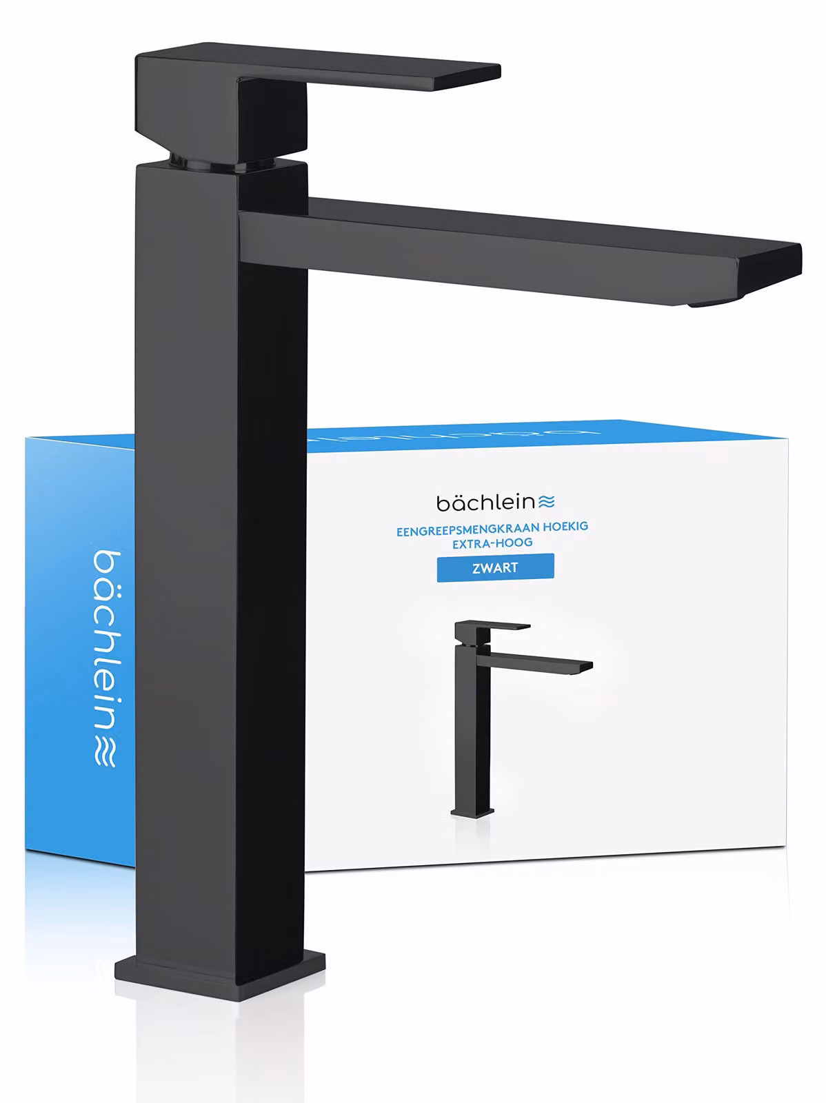 Miscelatore per lavabo quadrato, finitura nera opaca – altezza del beccuccio: 215 mm